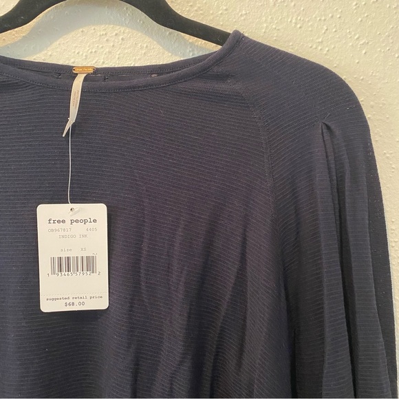 NWT Free People Indigo Billie Ribbed Blouson Sleeve Top Sz. XS - Picture 6 of 6
